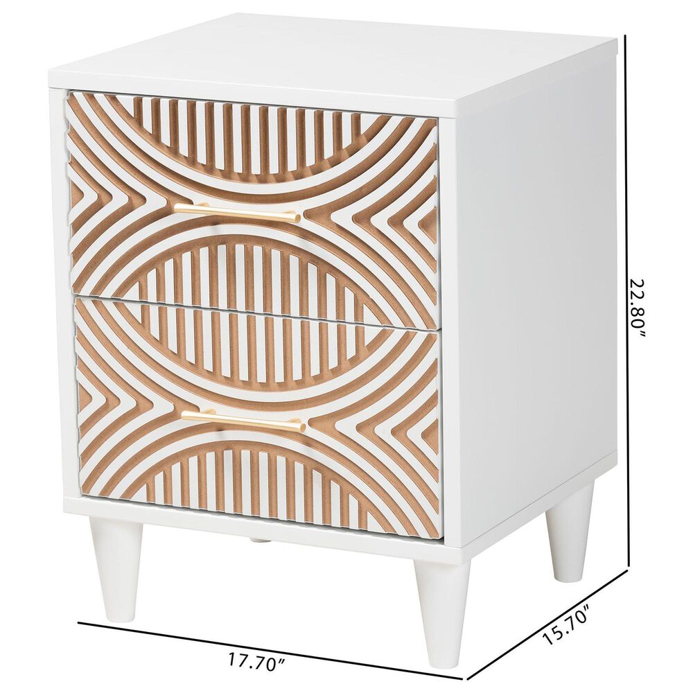 Baxton Studio Louetta 2-Drawer Nightstand in White and Natural Brown, , large