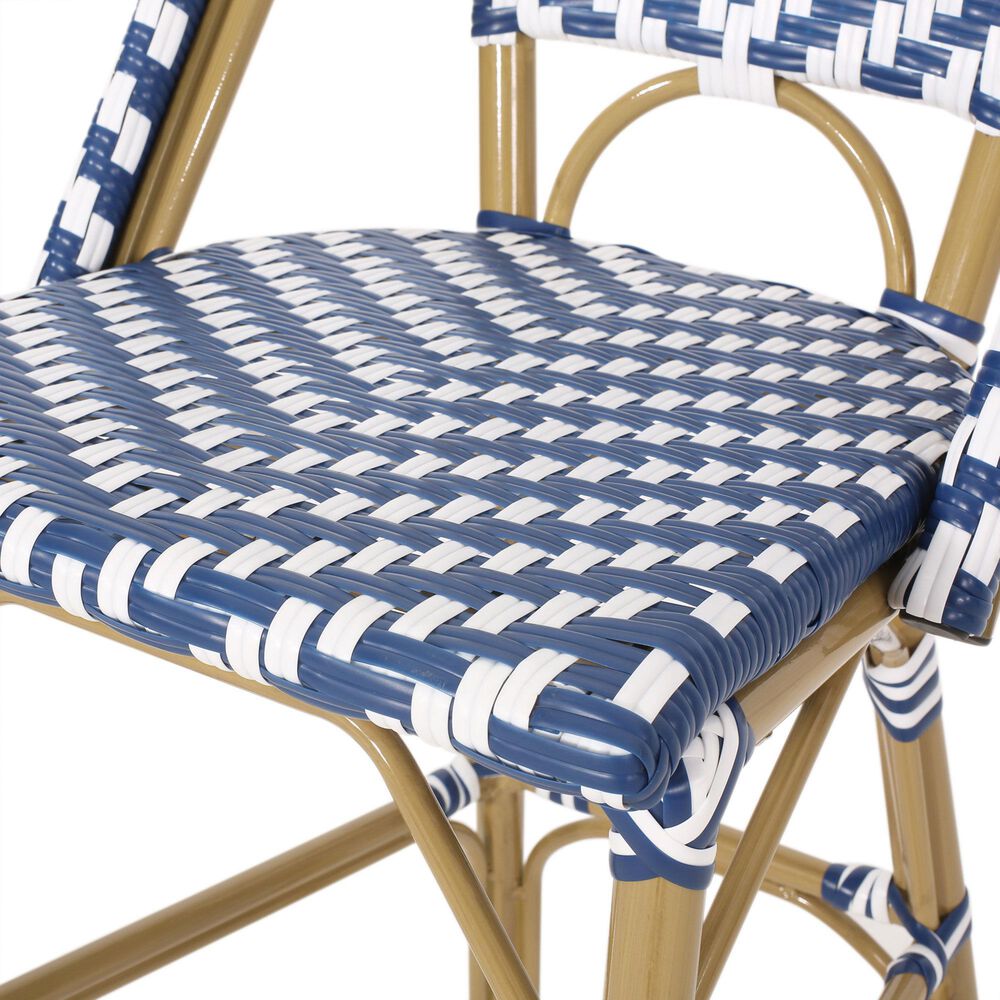 Hearth and Haven Outdoor Wicker French Barstool with Brown Aluminum Frame in Navy Blue (Set of 2), , large