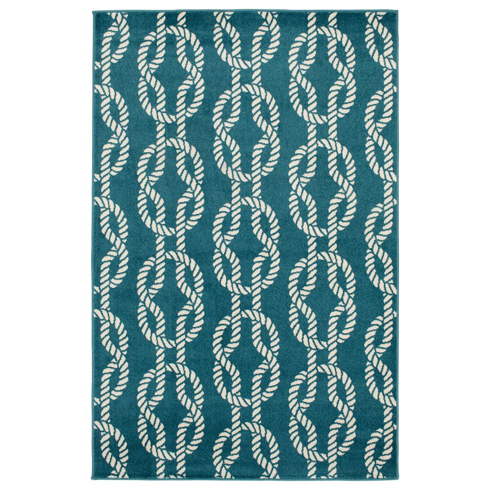 Central Oriental Terrace Tropic Sailors Knot 5" x 7"3" Turquoise and Snow Area Rug, , large