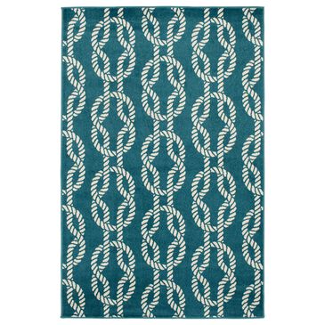 Central Oriental Terrace Tropic Sailors Knot 5" x 7"3" Turquoise and Snow Area Rug, , large