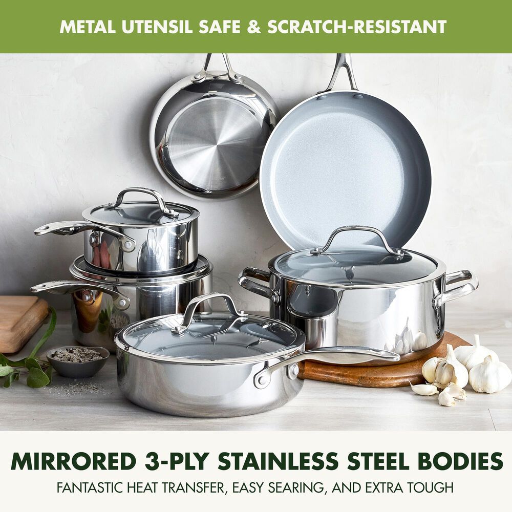 Green Pan Valencia Pro 11-Piece Cookware Set in Stainless Steel, , large