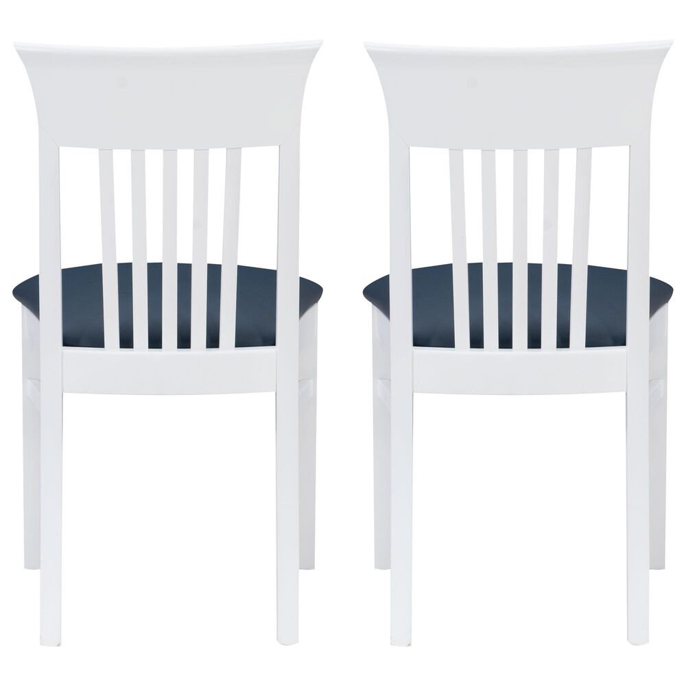 Linon Home Decor Jenny Side Chair with Navy Blue Faux Leather Cushion Seat in White (Set of 2), , large