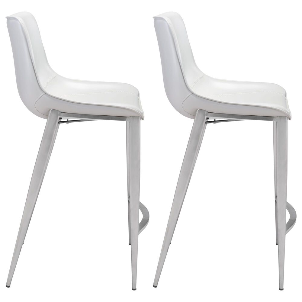Zuo Modern Magnus Counter Chair in White/Silver &#40;Set of 2&#41;, , large