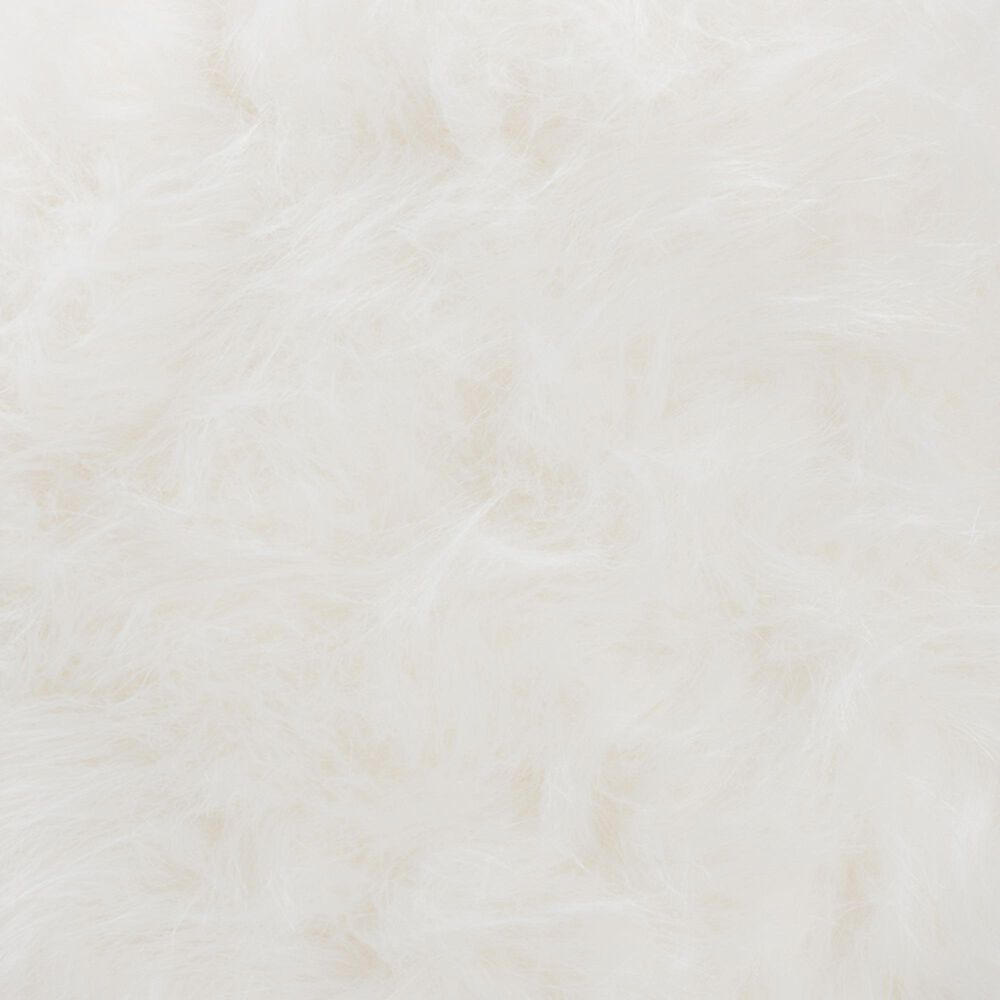 Baxton Studio Leonie Ottoman in White Faux Fur and Gold Finish, , large