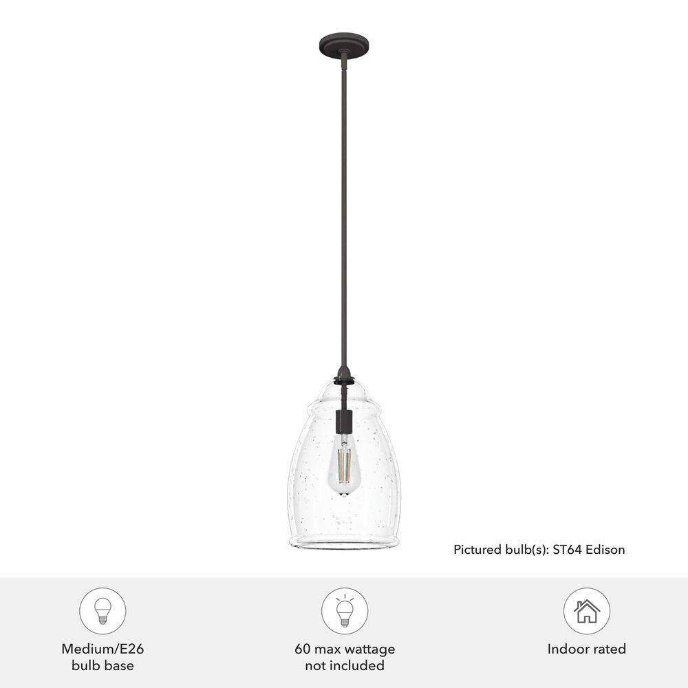 Hunter Dunshire 10.5&quot; 1-Light Medium Pendant with Seeded Shade in Noble Bronze, , large