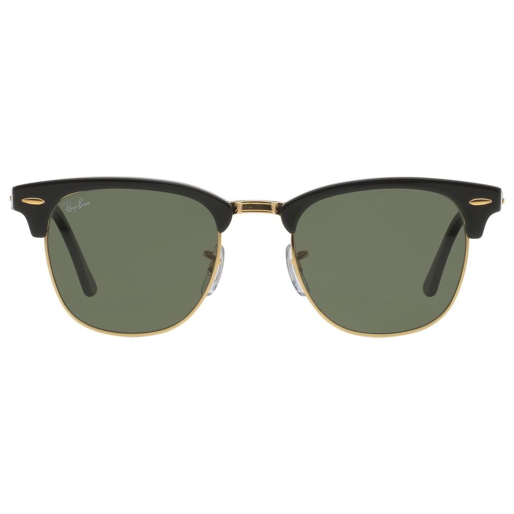 Rayban Glasses Clubmaster Classic Sunglasses with G-15 Green Lenses in Polished Black and Gold, , large