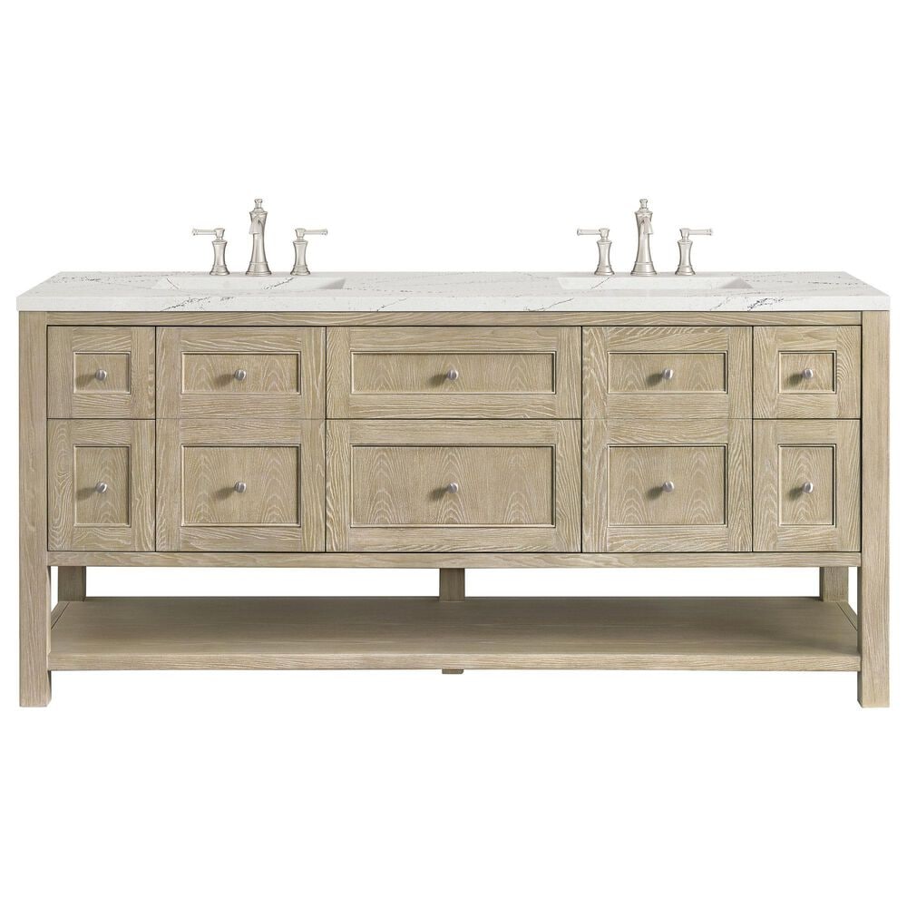 James Martin Vanities Breckenridge 72&quot; Double Vanity in Whitewashed Oak with 3 cm Ethereal Noctis Quartz Top, , large