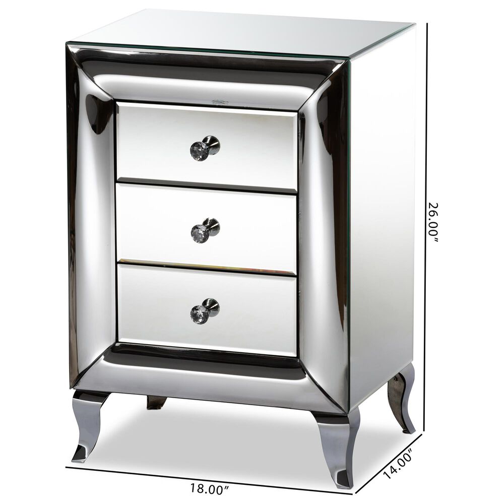 Baxton Studio Pauline 3 Drawer Nightstand in Mirrored, , large