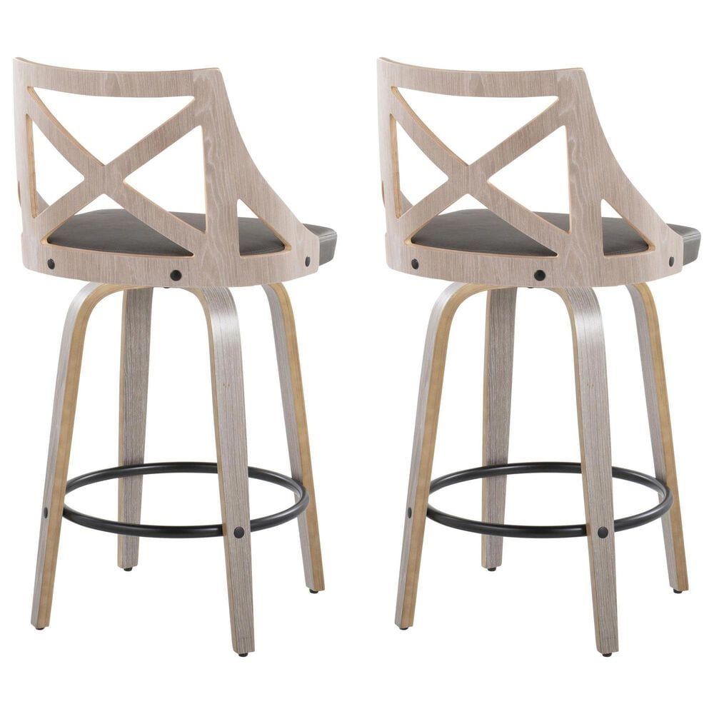 LumiSource Charlotte Swivel Counter Stool with Grey Faux Leather Upholstery in Light Grey and Black (Set of 2), , large