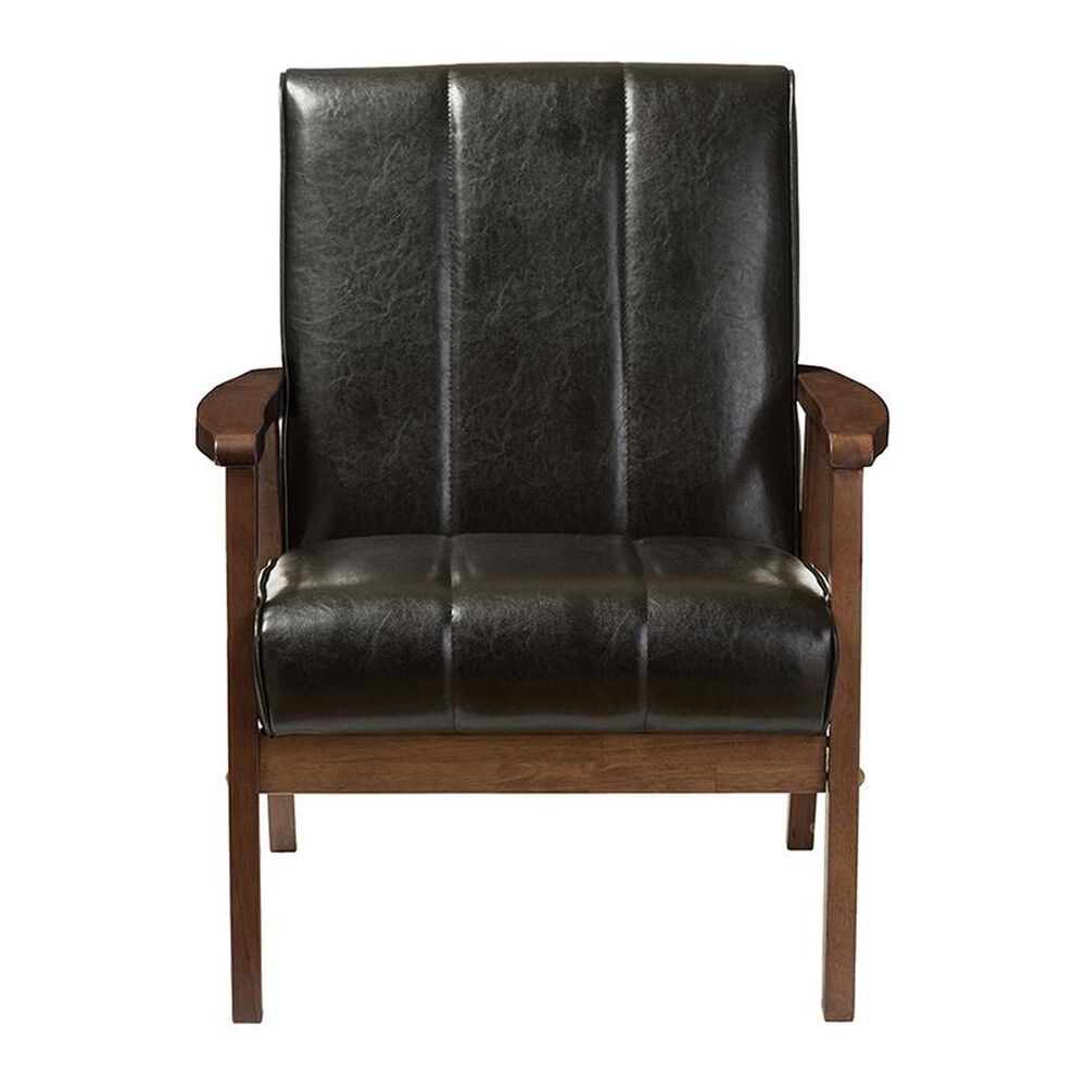 Baxton Studio Nikko Lounge Chair with Cocoa Leg in Black , , large
