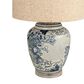 Teak Interiors Dapper Home Hand-Painted Ceramic Table Lamp with Linen Shade, Inline Switch in Blue and White, , large