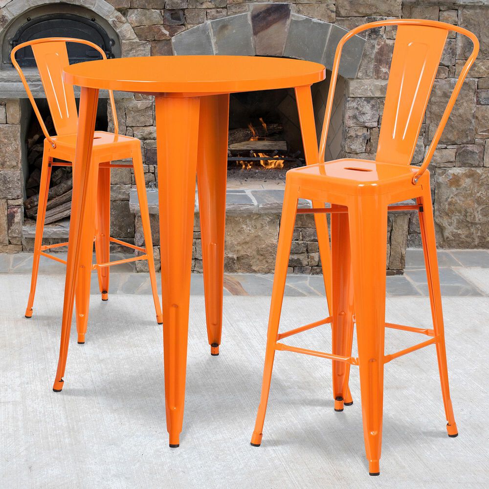 Flash Furniture 3-Piece Metal Bar Table Set in Orange, , large