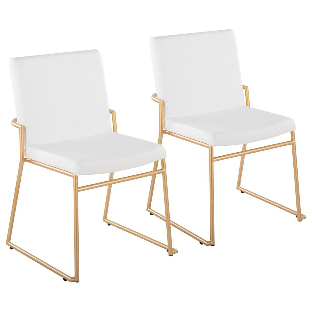 LumiSource Dutchess Side Chair with White Faux Leather Cushion in Gold (Set of 2), , large