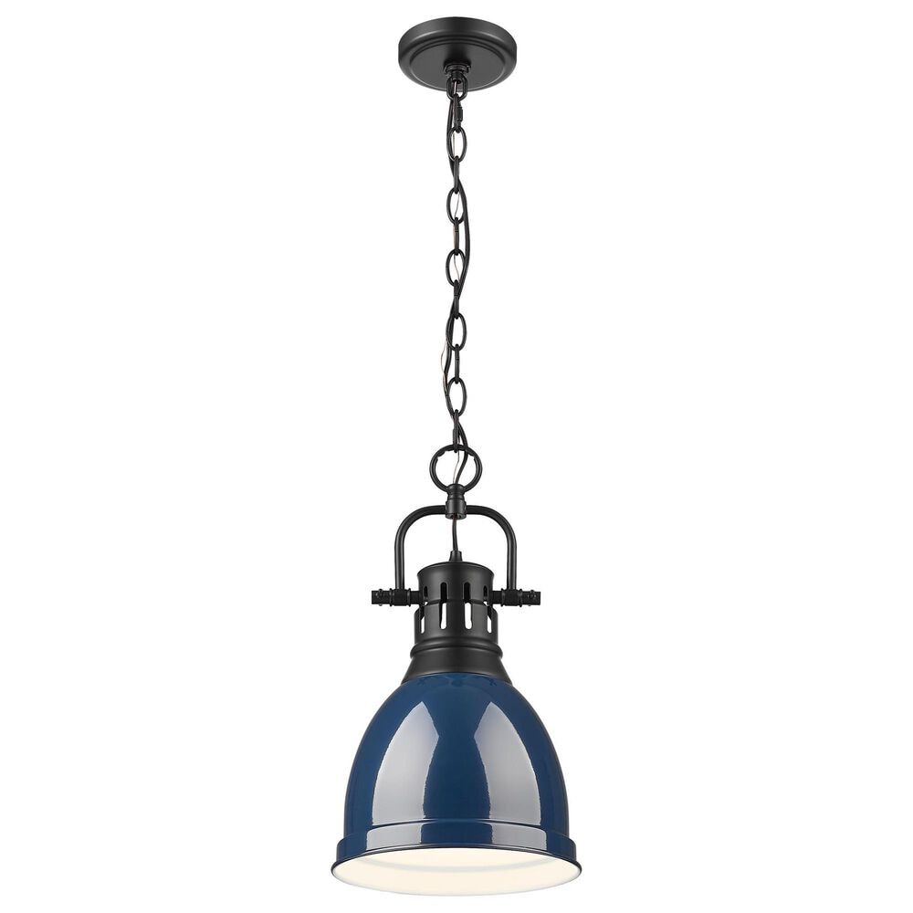 Golden Lighting Duncan 1-Light Small Pendant with Chain and Matte Navy Shade in Matte Black, , large