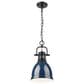 Golden Lighting Duncan 1-Light Small Pendant with Chain and Matte Navy Shade in Matte Black, , large