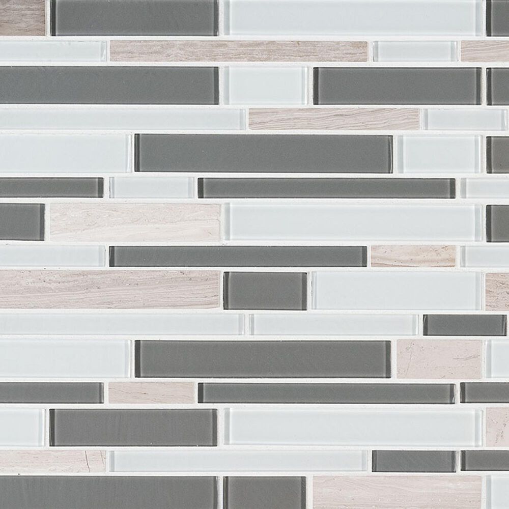 MS International Gray Cliff 12" x 12" Glass Mosaic Sheet, , large