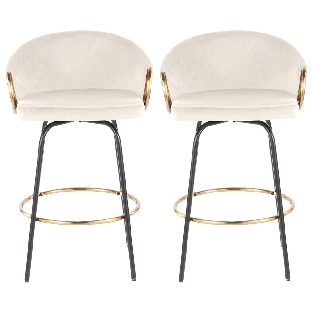Lumisource Claire Swivel Counter Stool with Cream Cushion in Gold and Black &#40;Set of 2&#41;, , large