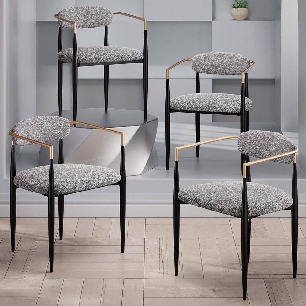 Morden Fort Modern Boucle Arm Chair with Grey Cushion in Black and Gold (Set of 4), , large