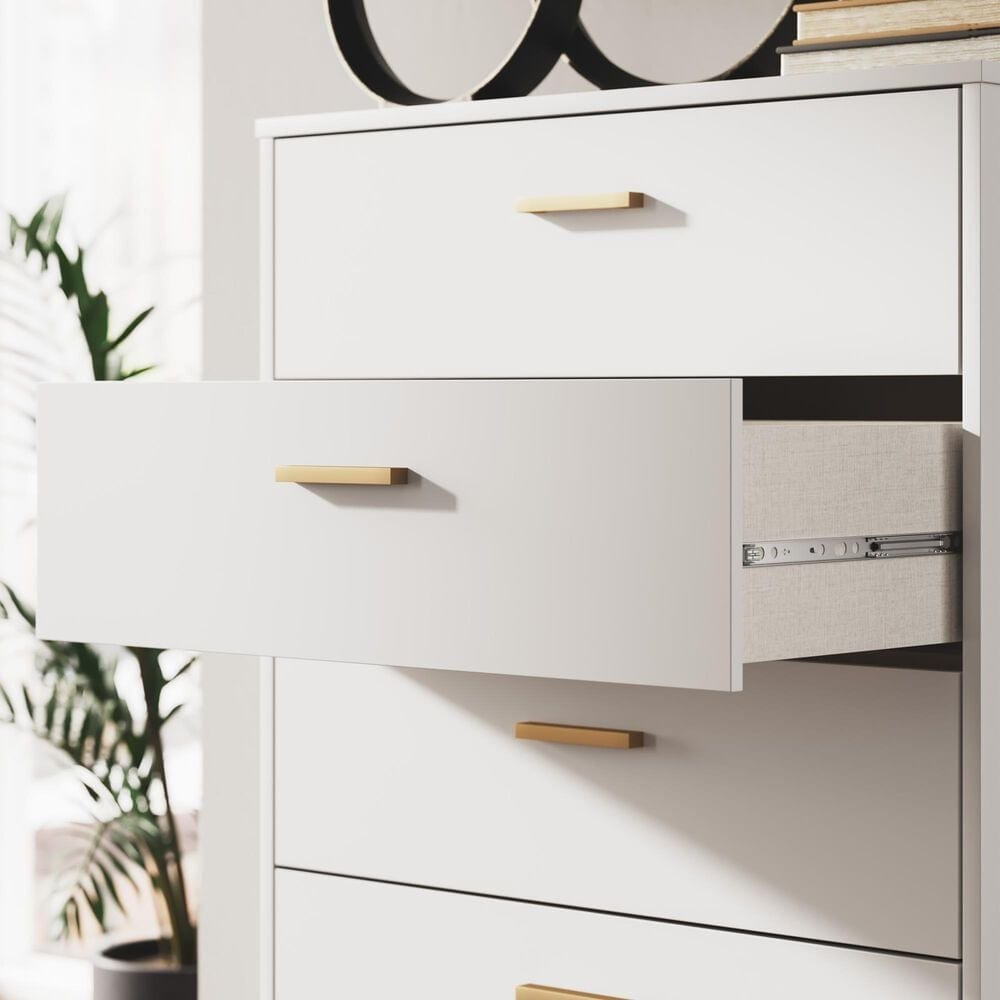 Ashley Socalle 5-Drawer Chest in Matte White and Gold, , large