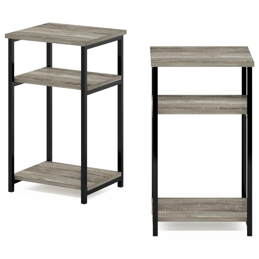 HOMLUX 3-Tier Metal Frame End Table with Storage Shelves in French Oak Grey and Black (Set of 2), , large