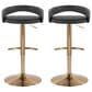 LumiSource Grotto Adjustable Bar Stool with Black Faux Leather Upholstery in Gold (Set of 2), , large