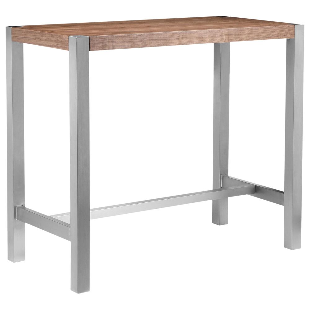 Moe's Home Collection Riva Bar Table in Walnut with Brushed Stainless Steel Finish, , large