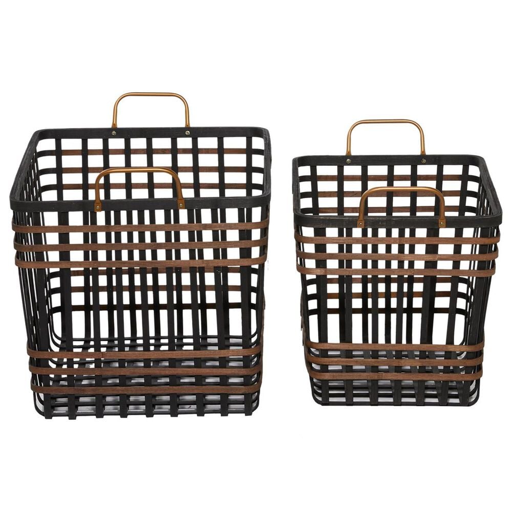 Maple and Jade Storage Basket with Handles in Matte Black and Brown &#40;Set of 2&#41;, , large