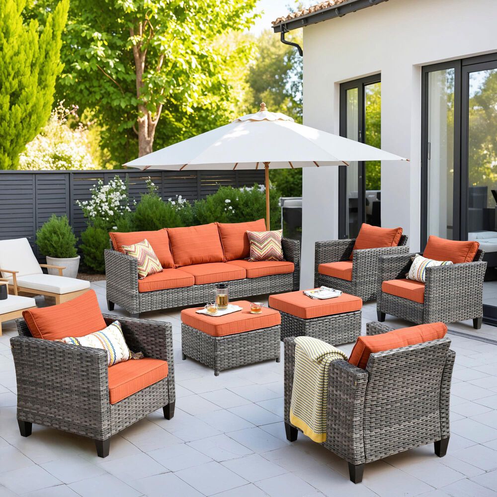 HOMLUX 7-Piece Rattan Sectional Set in Orange, , large
