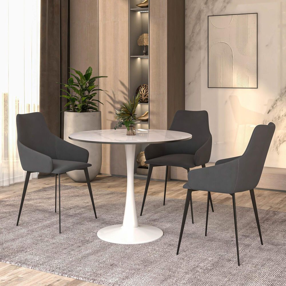 Leisuremod Leisuremod Bristol 35 round dining table White base with White Sintered stone Top, , large