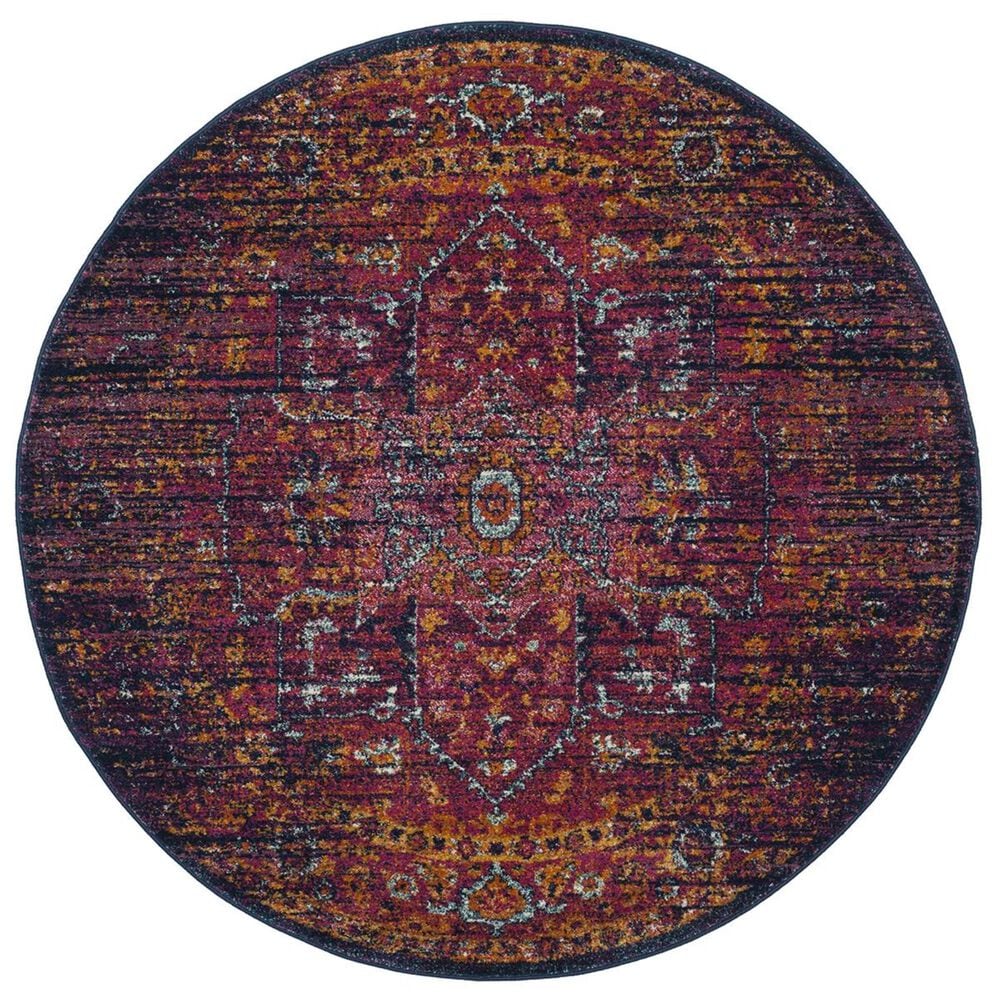 Safavieh Evoke EVK275F-5R 5&#39;1&quot; Round Blue/Fuchsia Area Rug, , large