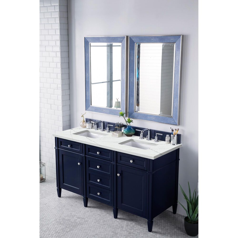 James Martin Vanities Brittany 60" Double Bathroom Vanity in Victory Blue with 3 cm Eternal Jasmine Pearl Silestone Top, Rectangular Sinks and FreePower Wireless Charger, , large