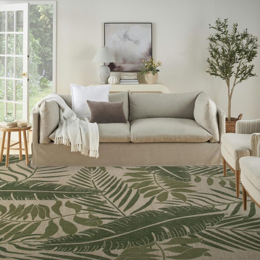 Nourison Garden Oasis GOA02 Ivory and Green 9&#39; x 12&#39; Indoor/Outdoor Area Rug, , large