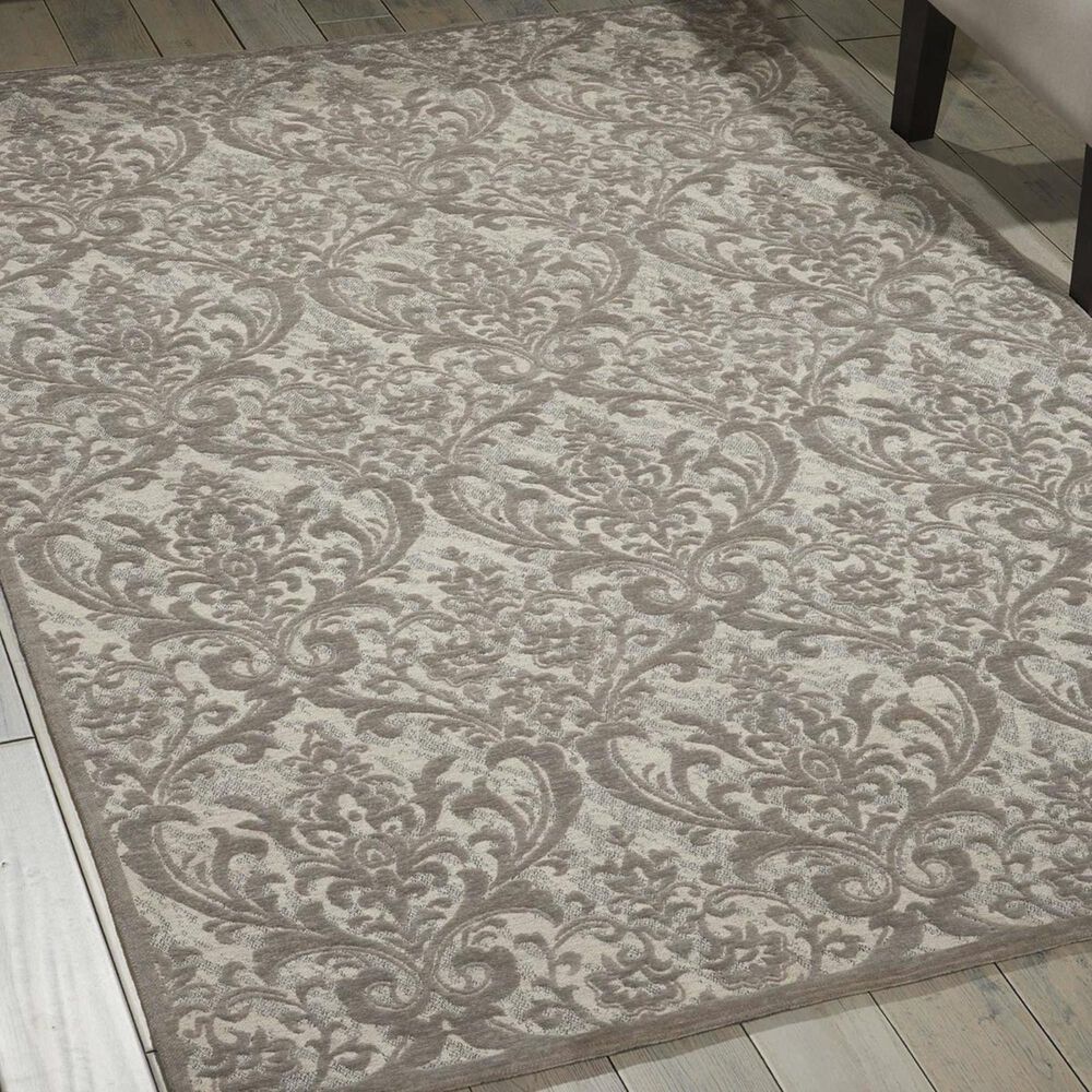 Nourison Damask DAS02 2&#39;3&quot; x 3&#39;9&quot; Ivory and Grey Area Rug, , large