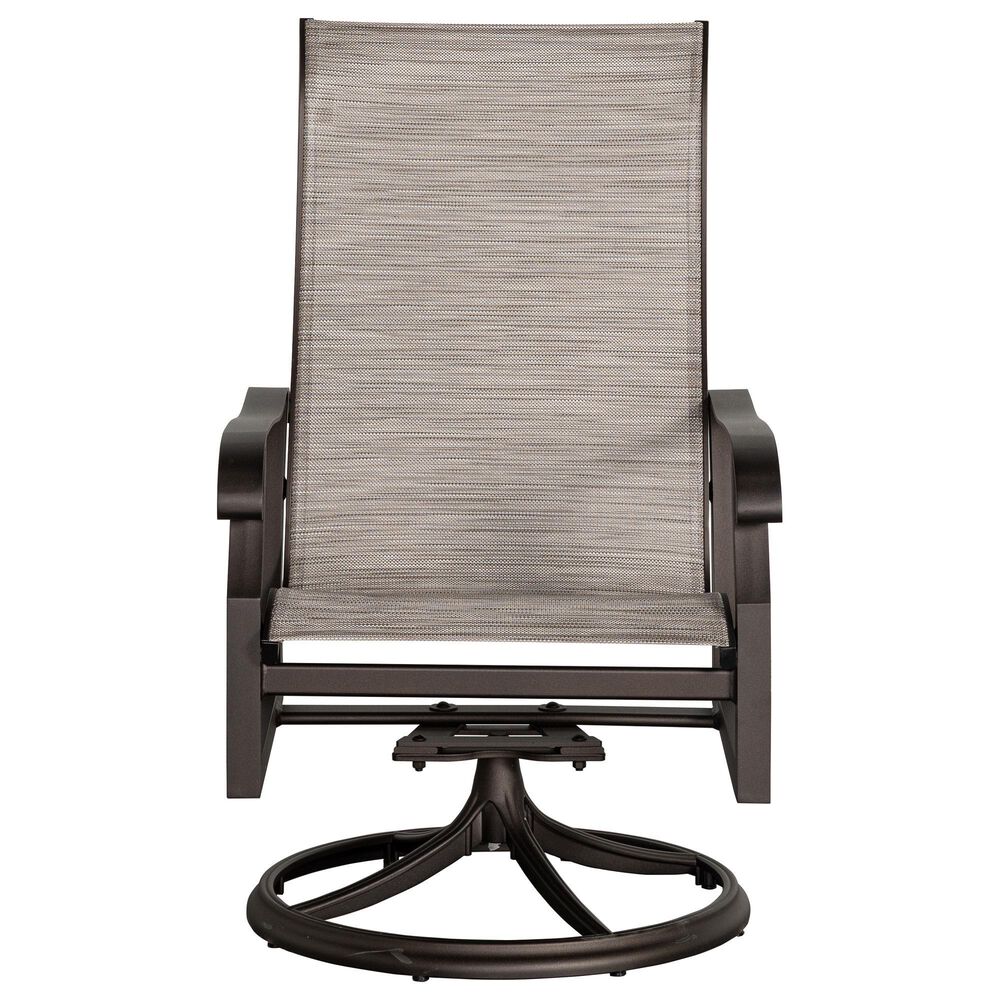 Woodard Cortland Sling High Back Swivel Rocking Dining Armchair in Watercolor Tweedy Pearly, , large