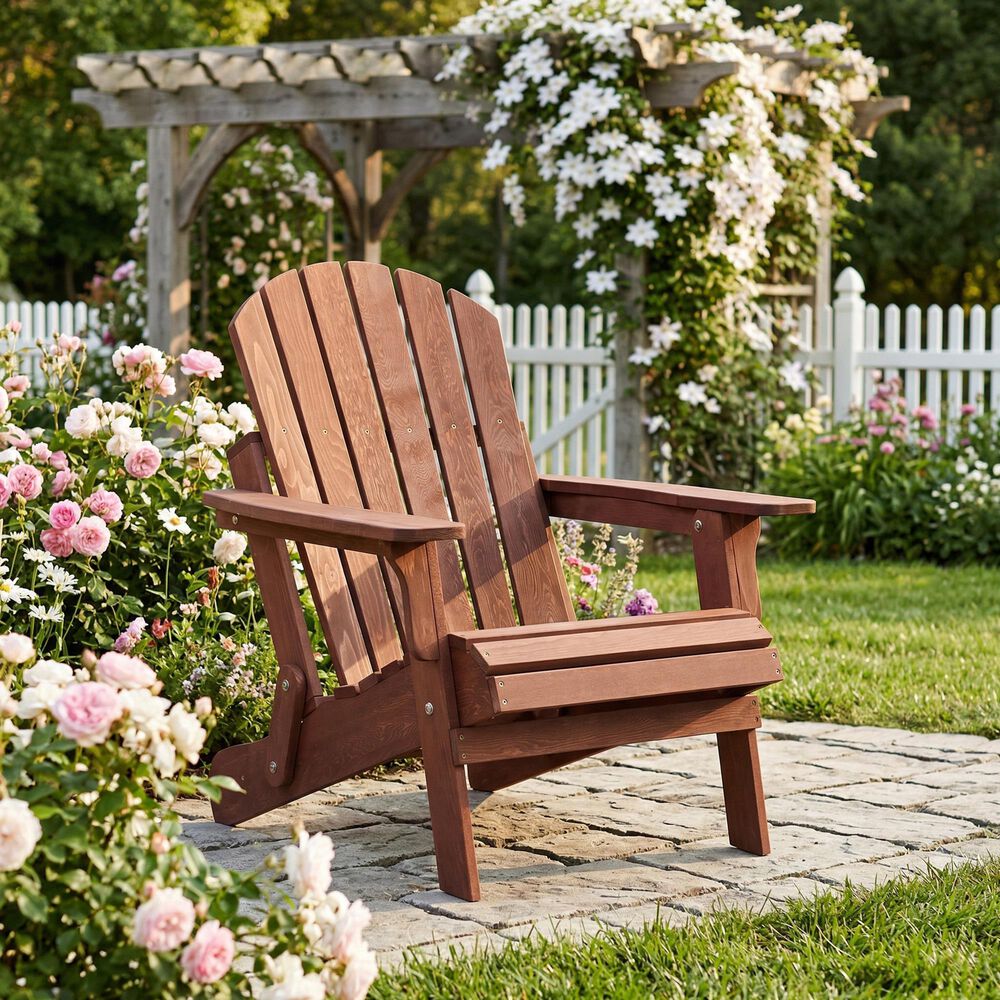 Hearth and Haven Oversize Outdoor Folding Adirondack Chair in Coffee, , large