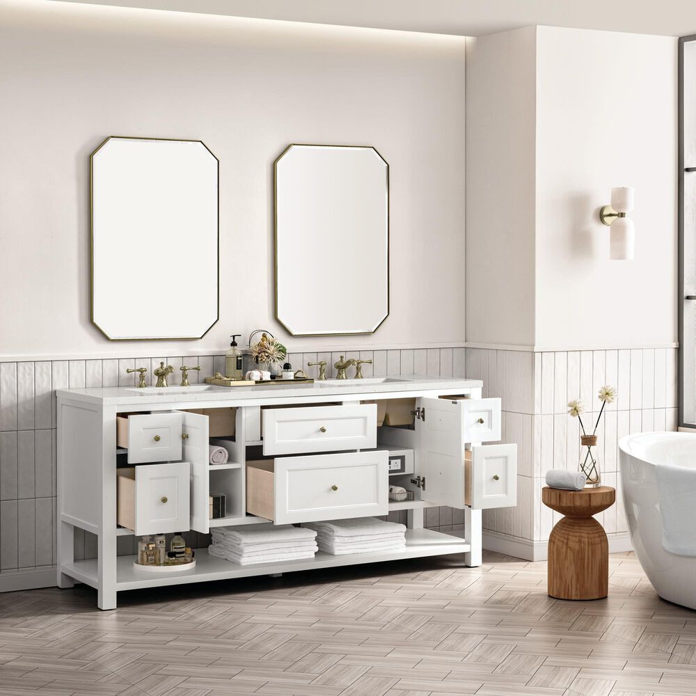 James Martin Vanities Breckenridge 72&quot; Double Bathroom Vanity in Bright White with 3 cm Lime Delight Quartz Top and Rectangular Sinks, , large