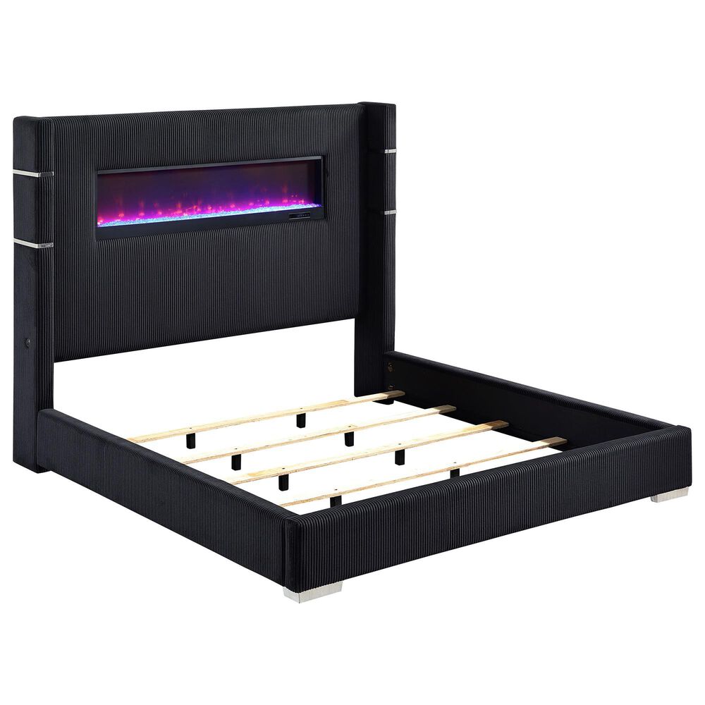 Coaster Tisdall Queen Upholstered Fireplace Bed in Black, , large