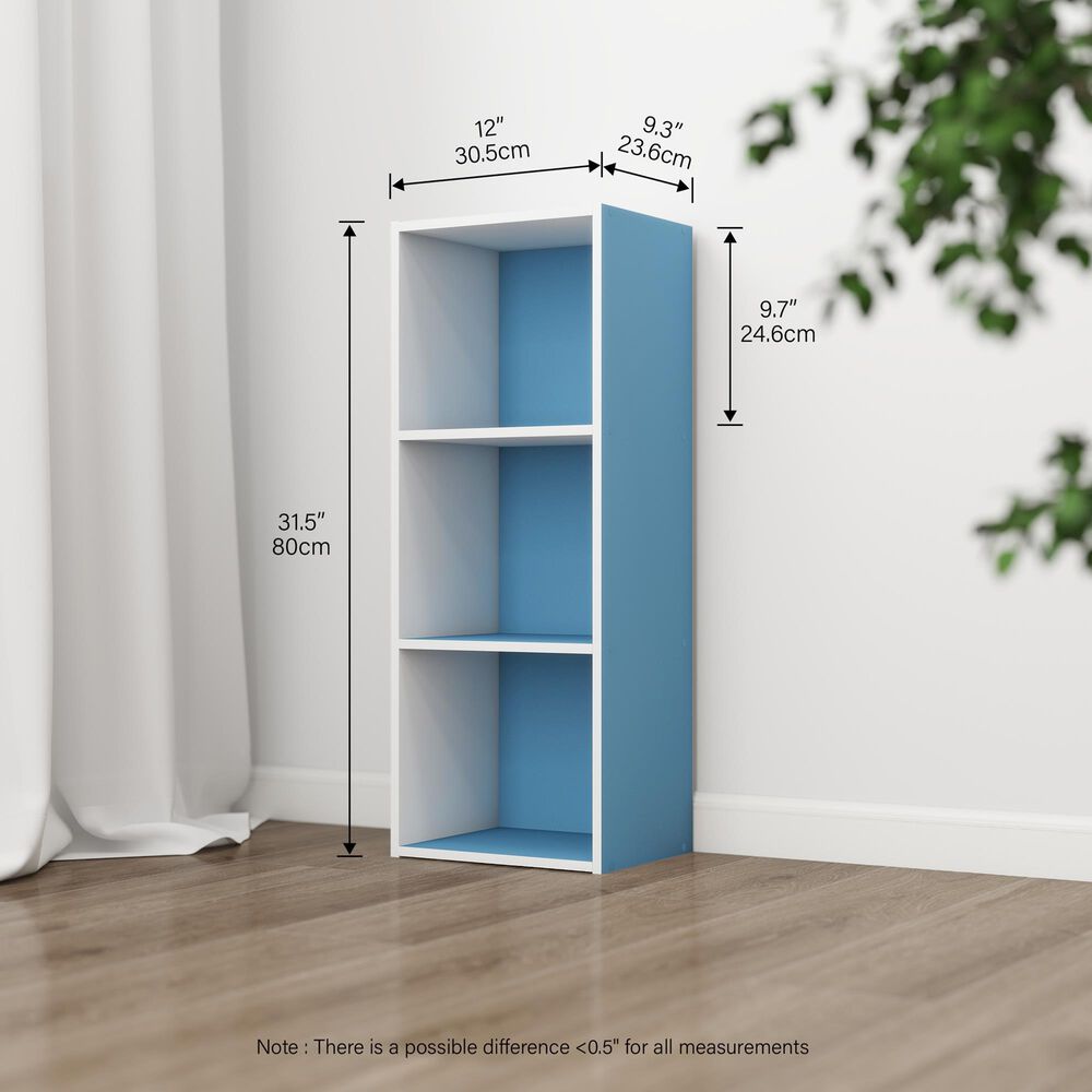 HOMLUX 3-Tier Bookcase with Decorative Open Shelves in White and Light Blue, , large