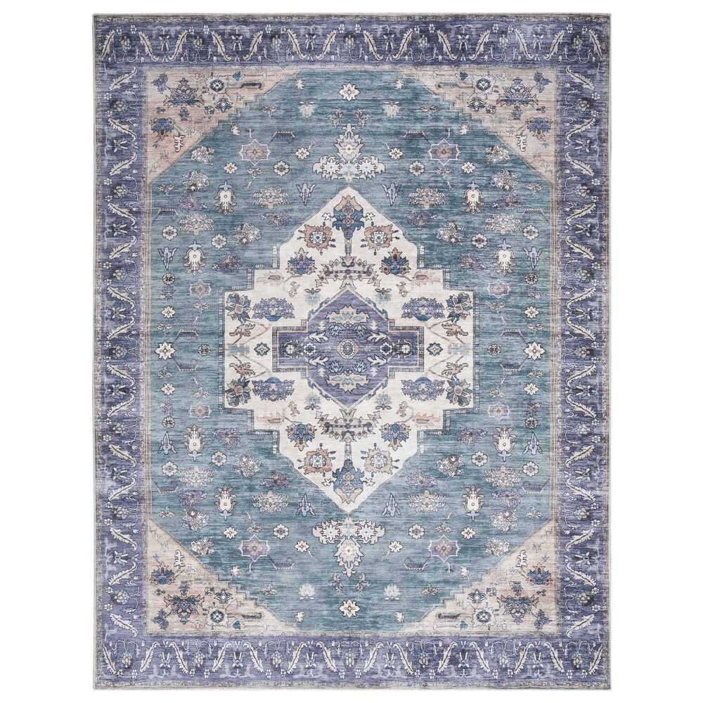 Nourison Grand Washables 5"3" x 7"3" Teal and Blue Area Rug, , large