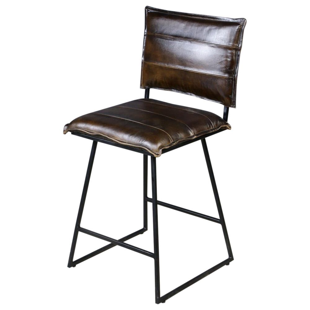 Porter Design Malin Swivel Counter Stool in Black Finish and Brown Top Grain Leather, , large