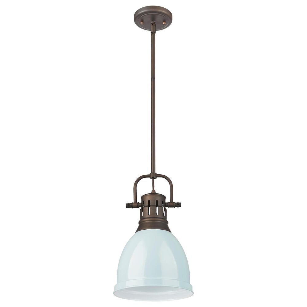 Golden Lighting Duncan 1-Light Small Pendant with Rod and Seafoam Shade in Rubbed Bronze, , large