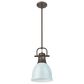 Golden Lighting Duncan 1-Light Small Pendant with Rod and Seafoam Shade in Rubbed Bronze, , large