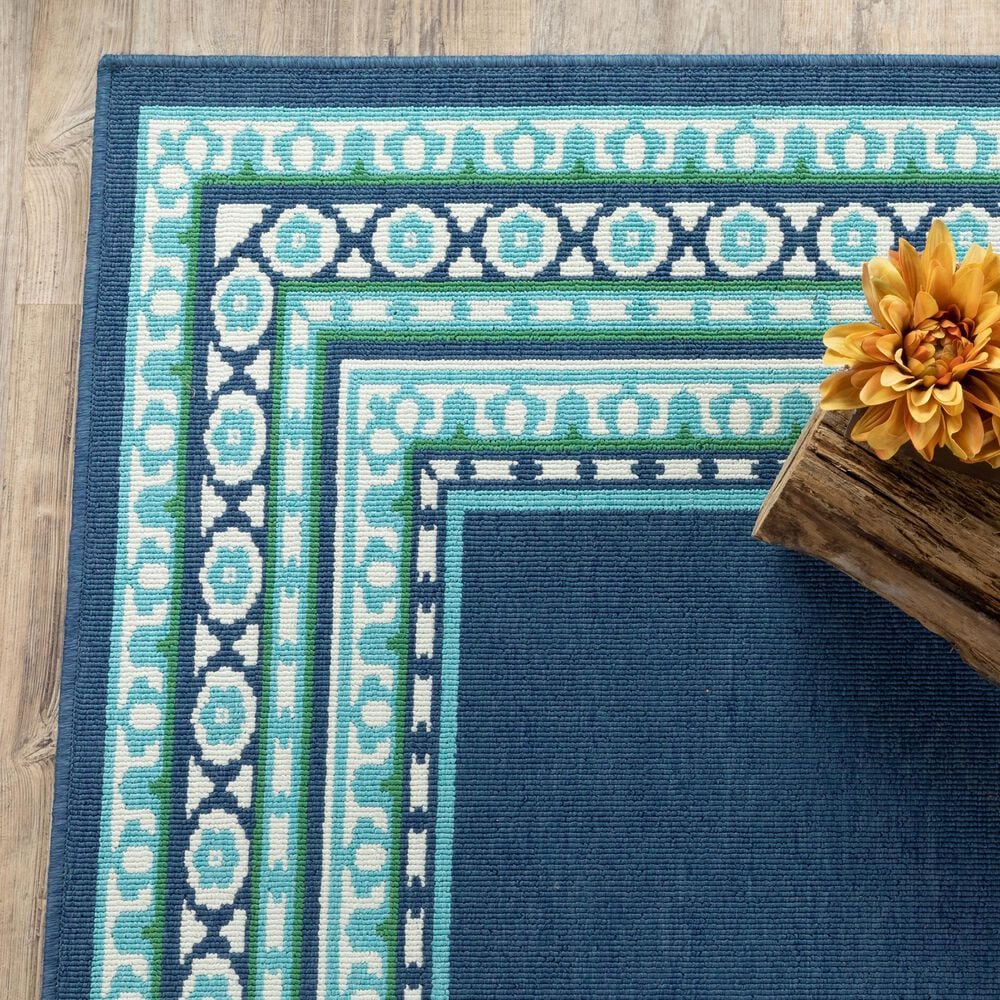 Oriental Weavers Meridian Navy and Green 2'3" x 7'6" Indoor/Outdoor Runner, , large