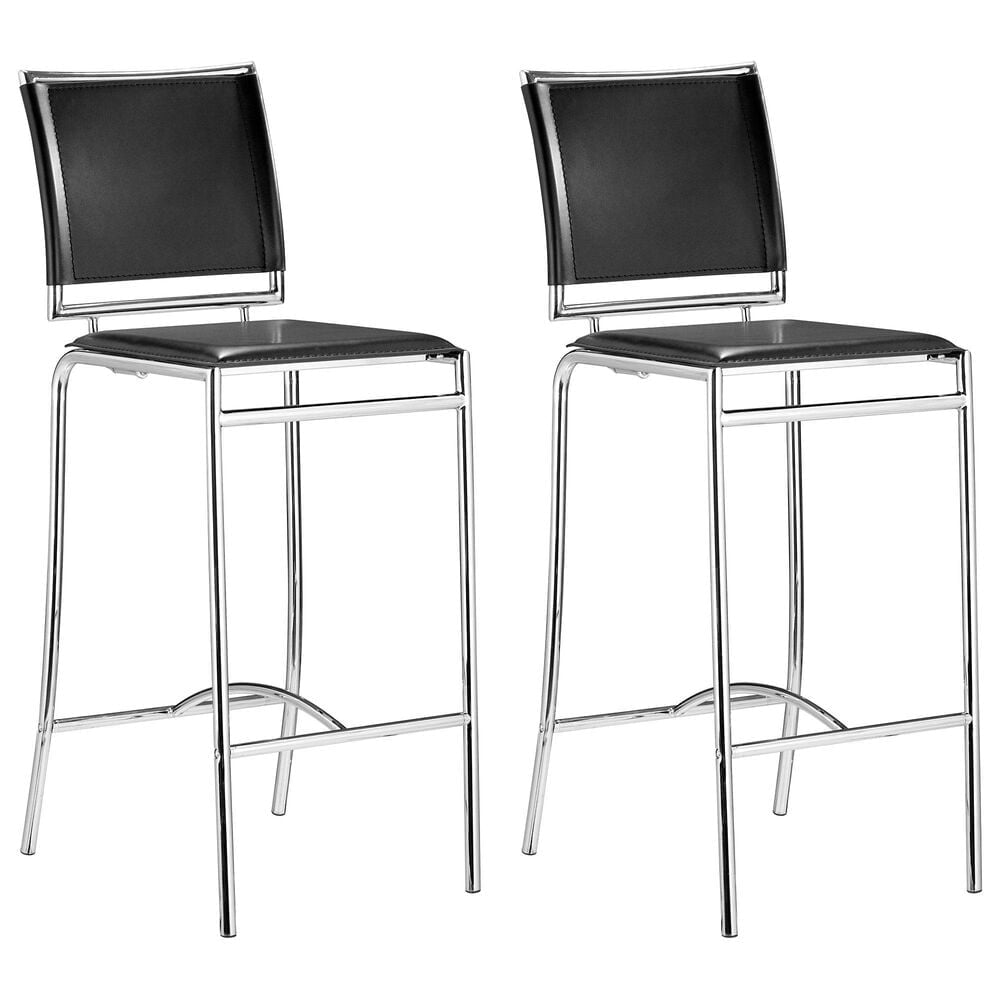 Zuo Modern Soar Bar Stools in Black and Silver (Set of 2), , large