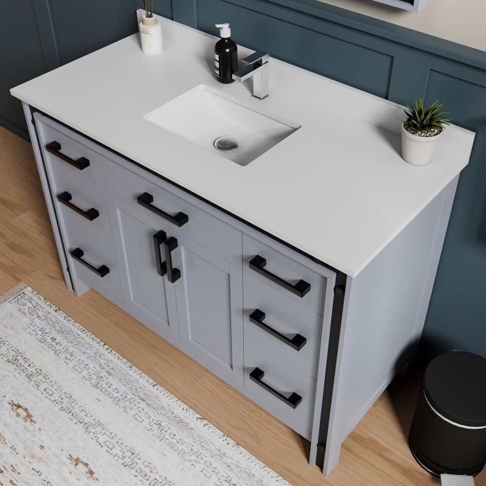 Lexora Home Ziva 48&quot; Single Bathroom Vanity in Dark Grey with 2 cm White Cultured Marble Top and Rectangular Sink, , large