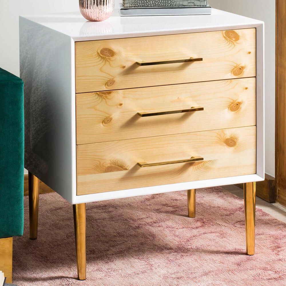 Safavieh Vanda 3-Drawer Side Table in White and Gold, , large