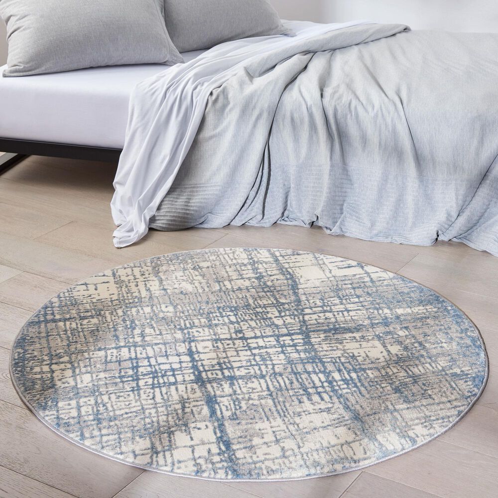 Nourison Rush 4&#39; Round Ivory and Blue Area Rug, , large