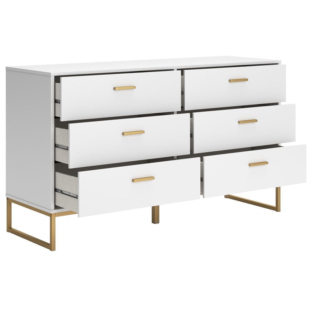 Ashley Socalle 6-Drawer Dresser in Matte White and Gold, , large