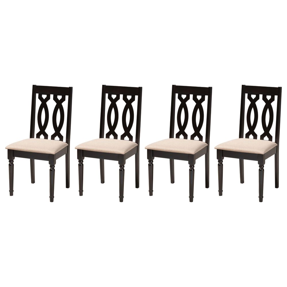 Baxton Studio Cherese Side Chair with Sand Cushion in Espresso Brown (Set of 4), , large