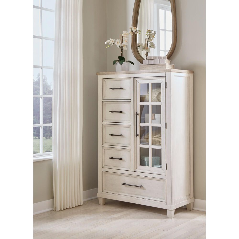 Ashley Shaybrock 5-Drawer Chest in Antiqued White and Brown, , large